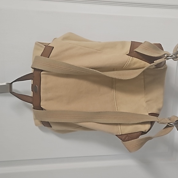Fossil Tan Canvas and Leather Drawstring Backpack Rucksack Laptop Bag - Picture 9 of 16